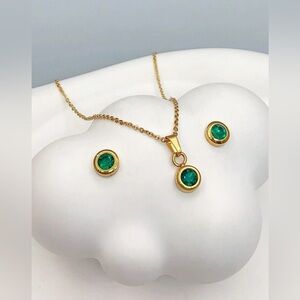 Women's 18K Gold Plated Stainless Steel Round Cubic Zirconia Necklace Set